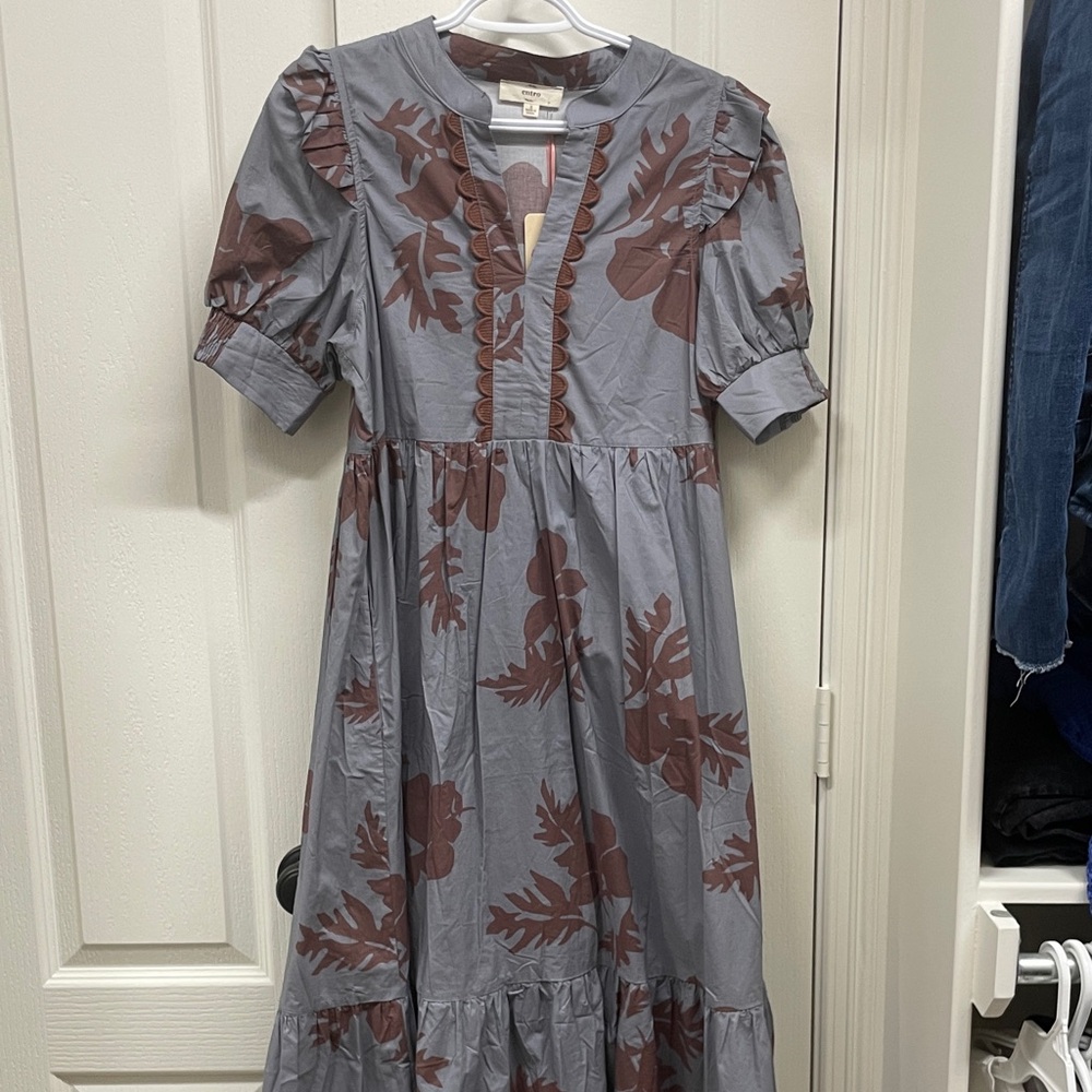 Entro Floral blue/Gray and Brown midi/maxi Dress